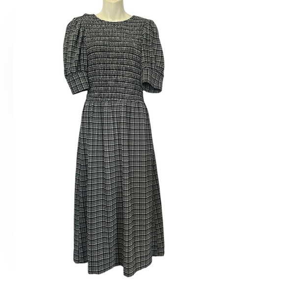 Ganni women’s stretch sheersucker smocked maxi dress size 36 black - Picture 6 of 9